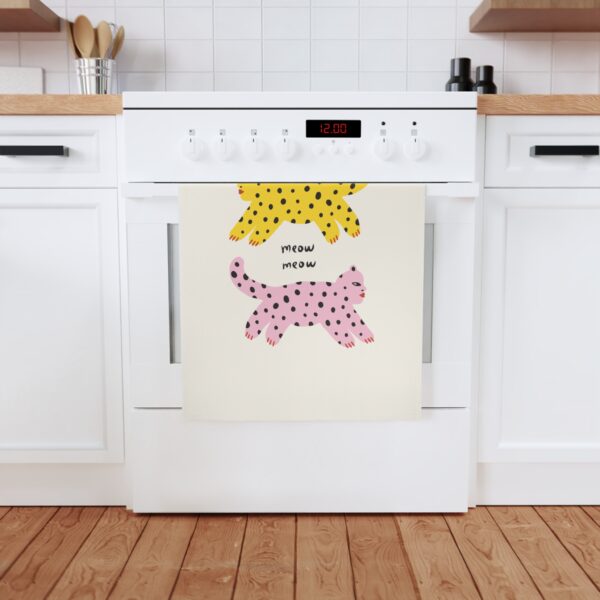 Playful Cat Print Cotton Tea Towel - Perfect for Cat Lovers and Gifts - Image 4